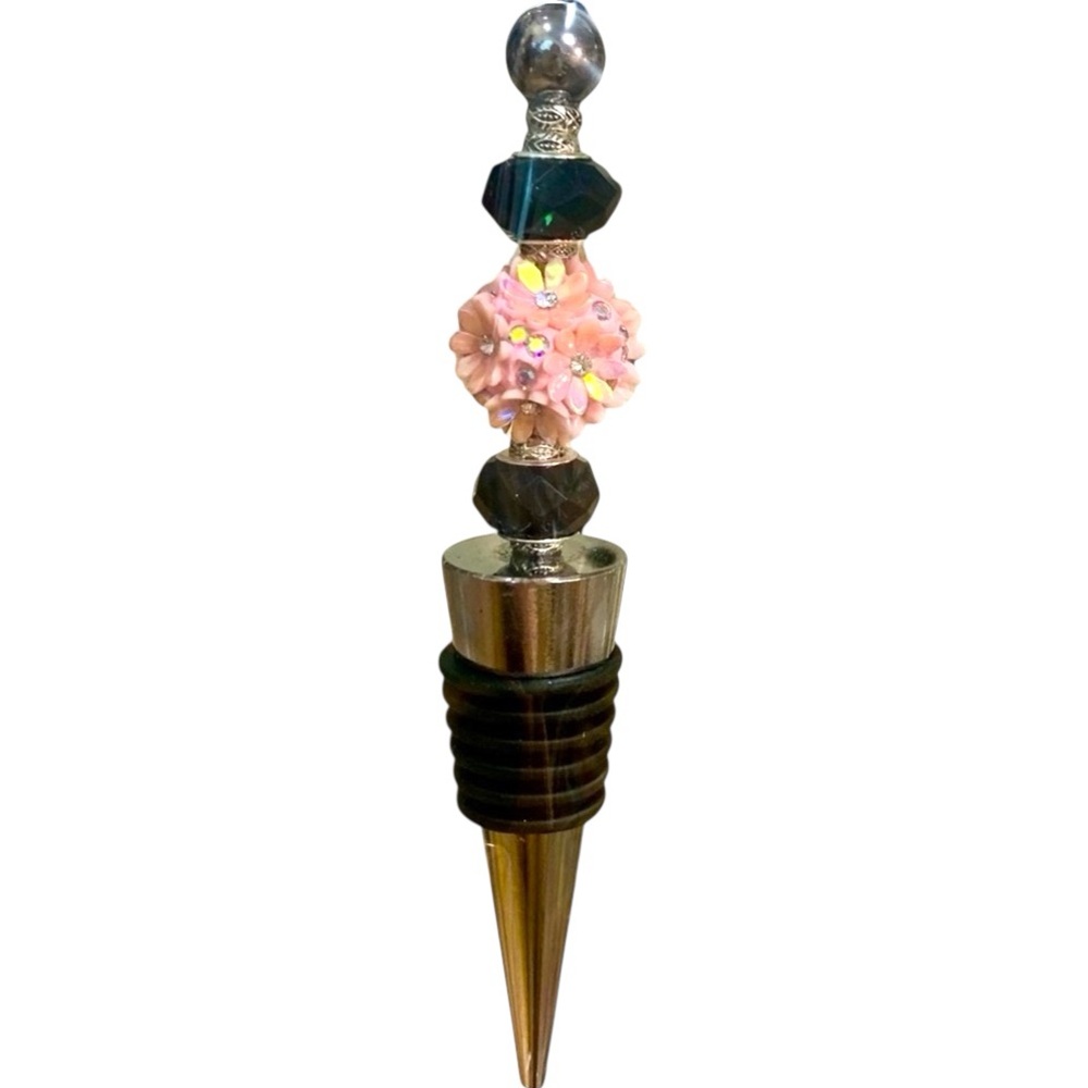 Elegant Wine Bottle Stopper with Pink and Black Accents